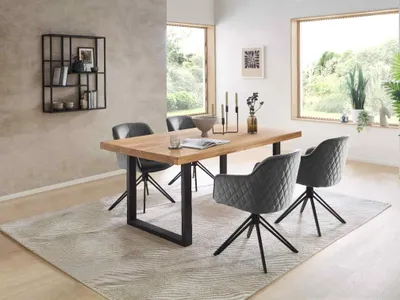 Produktbild von Essgruppe CAPRI-U Esstisch Eiche massiv geölt, 4 Stühle in grau