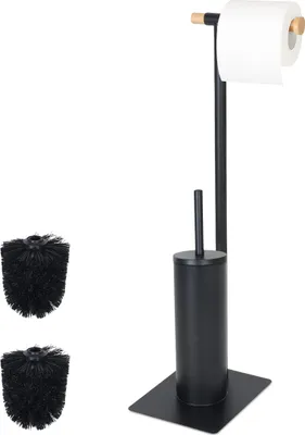 Obrázok produktu pre Súprava do kúpeľne Relaxdays, VxŠxH: 67 x 18 x 21 cm, oceľ a bambus, stojan na toaletný papier, kefa na WC, čierna/prírodná