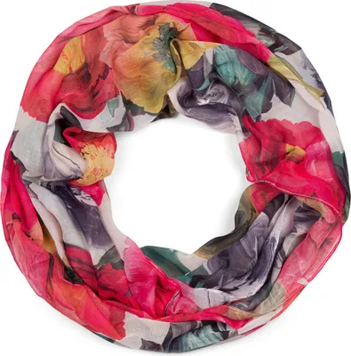 Produktbild von styleBREAKER Damen Loop Schal mit buntem Blumen Muster, leichter sommerlicher Schlauchschal mehrfarbig 01016217