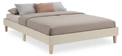 Image de Cadre de Lit Rembourré Lit Double 140x200 Beige Sommier à Lattes Lit Tissue