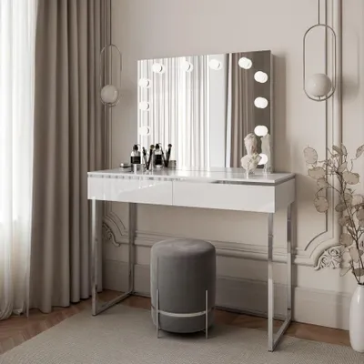 Produktbild von Kosmetiktisch AURORA SILVER ELITE mit Spiegel Weiss Hochglanz