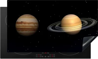 Produktbild von KitchenYeah© Herdabdeckplatte Die Planeten Jupiter und Saturn , 91x52cm, Küche Deko, Glaskeramikkochfeld Herdabdeckung, Abdeckplatte fùr Kochfeld