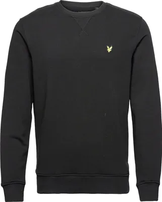 A black sweatshirt with a small yellow logo on the chest.