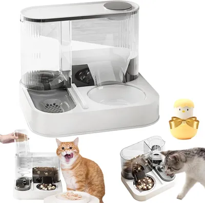 Produktbild von Katzen Futterautomat 2 in 1 Futter und Wasserspender Edelstahl