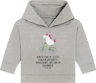 Produktbild von Mr. & Mrs. Panda Organic Baby Hoodie Einhorn Radfahrer 24. - 36. Monat - Heather Grey - Geschenk, Kapuzenshirt, Unicorn, Kapuzensweatshirt, Einhörner, Konfetti, Rad