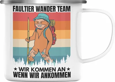 Produktbild von Trendation - Faultier Emaille Tasse Geschenk Faultier Wander Team Gessch Wander Geschenke (Silber)