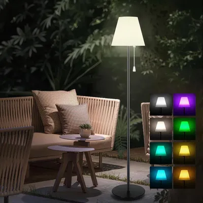 Produktbild von Solar Stehlampe Außen mit Fernbedienung und Lichtsensor RGBW Dimmbar Kabellos Aufladbar Wasserdicht Stehleuchte für Innen, Terrassen, Garten