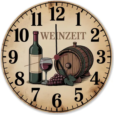 Produktbild von Weinflasche und Weinglas Wanduhr aus MDF WEINZEIT