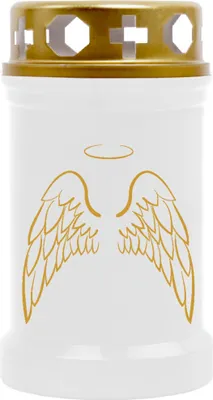 Produktbild von Grabkerze Weiß ( Druck Gold ), Brenndauer: 40 Stunden, Motiv: Engelsflügel