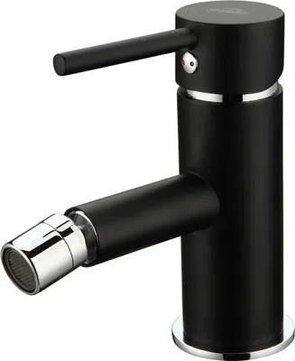 A black and silver bidet faucet is shown against a white background.