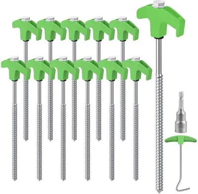 Produktbild von Unyqoos® 12‑teiliges Zeltheringe-Set, verzinkter Stahl 25 cm Ø 0,8 cm mit Bit & Nagelzieher (ABS) – für Gras, Kies und harte Böden