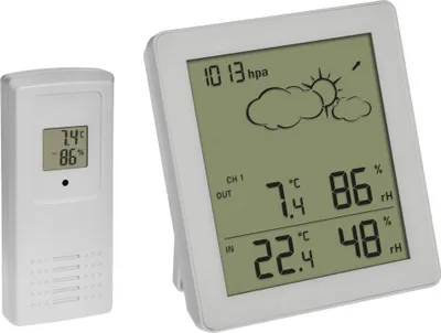 Zdjęcie produktu dla Stacja pogodowa TFA-Dostmann Funk-Wetterstation Clear, model 35.1168.02. Prognozowanie pogody i monitorowanie klimatu w pomieszczeniu