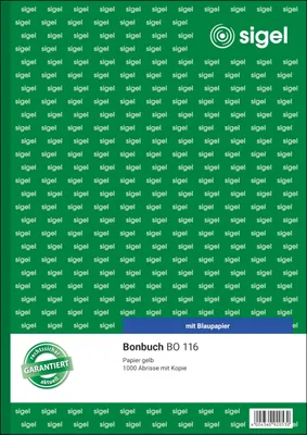 Produktbild von SIGEL BO116 Bonbuch, 1000 Abrisse, gelb, A4, mit Blaupapier, 2 x 50 Blatt
