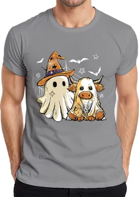 Produktbild von Halloween Kuh Geist süßes Kostüm Spinnennetz Hexenhut Cartoon Herren T-Shirt, Grau, XL