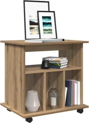 Obrázok produktu pre Kombinovaný úložný box z dreva, buk, 60x45x60 cm, 4 kolieska, otvorená priehradka, vhodný do obývačky, kuchyne alebo kancelárie