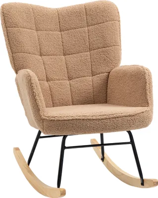 Produktbild von HOMCOM Schaukelstuhl Schwingsessel Akzentstuhl Wohnzimmersessel Relaxsessel Schaukelsessel für Schlafzimmer, Belastbarkeit bis 120 kg, Berbervlies, Braun 71 x 92 x 101 cm