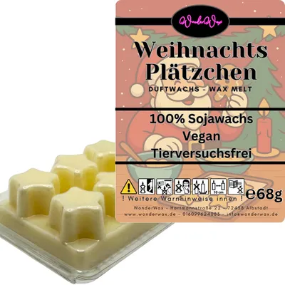 Produktbild von WonderWax Duftwachs Weihnachten Wax Melts für Duftlampe, 6 Sterne Duftmelt Wachsmelt Sojawachs Duftwachs Würfel für Raumdüfte, Wachs Duftöl Winter Indoor Schmelzen für Aromalampe Weihnachtsplätzchen