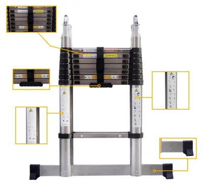 Produktbild von Teleskopleiter, 3,8 m, zusammenklappbar, 12 Stufen, als gerade oder A-Rahmen-Leiter nutzbar, EN131-, 150 kg Tragfähigkeit