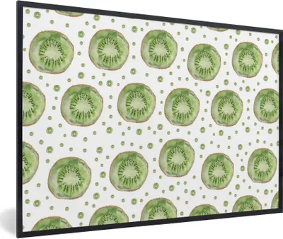 Produktbild von MuchoWow® Gerahmtes Poster Kiwi - Grün - Muster 30x20 cm - Poster mit Schwarzem Bilderrahmen Wandposter Rahmen Foto Bilder - Kunstdruck - Bild-Poster