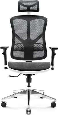 Produktbild von Diablo V-Basic Bürostuhl Chefsessel Netzstoff verstellbare Armlehnen höhenverstellbar ergonomisch Farbwahl Farbe: Weiß/schwarz