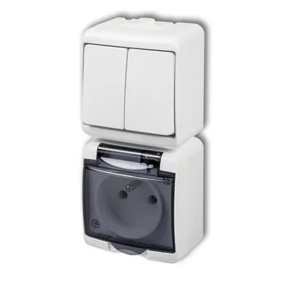 Obrázek produktu pro Zásuvka s vypínačem č.5, IP54, bílá, vertikalní, Karlik