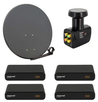 Produktbild von PremiumX SAT Anlage 4 Teilnehmer 80cm Antenne Quad LNB 4x Receiver