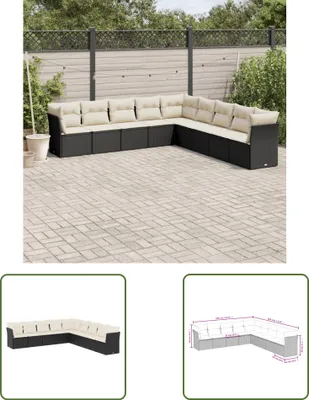 Produktbild von The Living Store 9-tlg. Garten-Sofagarnitur mit Kissen Schwarz Poly Rattan