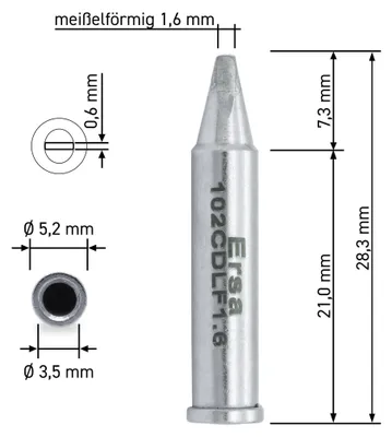 Obrázok produktu pre Spájkovací hrot ERSA, 0102CDLF16/SB, dláto, 1,6 mm