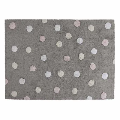 Produktbild von Topos Tricolor Grau Rosa Baumwollteppich 120x160