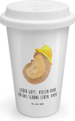 Produktbild von Mr. & Mrs. Panda Kaffeebecher To Go Igel Beten - Weiß - Geschenk, ToGo, Thermobecher, Leben, Coffee Becher, Lustige Sprüche, Sonnenhut, Genießen, Dankbarkeit, Amen