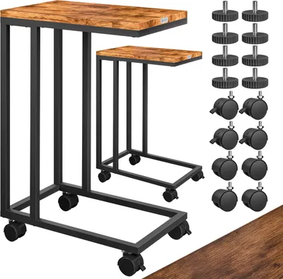 Produktbild von CASARIA® 2x Beistelltisch mit Rollen 50x35x70cm C Form Holz Metall 40kg Belastbarkeit Wohnzimmer Schlafzimmer Sofatisch Kaffeetisch Nachttisch Schwarz