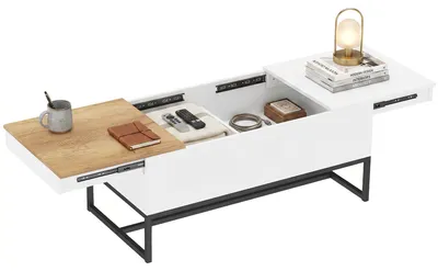 Productafbeelding van HOMCOM salontafel met verschuifbaar tafelblad en verborgen opbergruimte, eikenhout