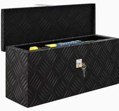 Immagine prodotto di Cassetta degli attrezzi in alluminio con chiave di sicurezza | Cassetta degli attrezzi | Nero | 50 × 15,5 × 20,5 cm