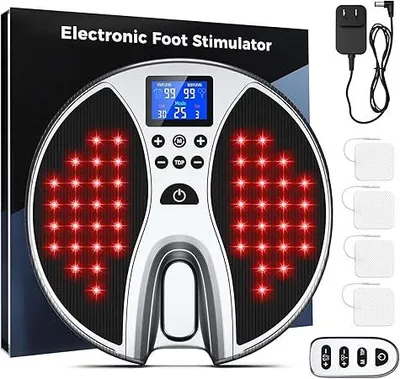 Produktbild von EMS Fußmassagegerät mit elektrischer Stimulation und Rotlichtfunktion, Fußstimulator mit 25 Modi und 99 Intensitätsstufen für entspannende Massage