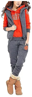 Produktbild von BUOYDM 3-teilige Trainingsanzüge für Damen Sportsets Hoodie Sweatshirt mit Kapuz