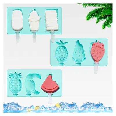 Produktbild von Eisformen für Eis am Stiel, 3 Stück, 9 Silikonformen mit Deckel, BPA-frei, für Wassereis (Blau)