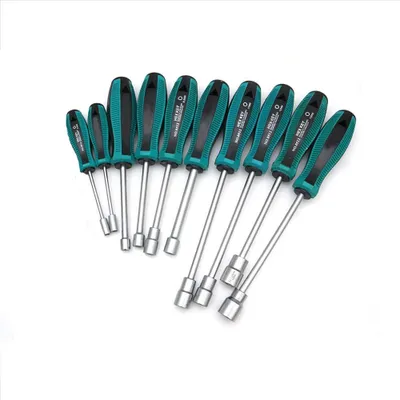Produktbild von Omgoods- Steckschlüsselsatz, 10-teilig - Ergonomischer Griff - Hochwertiger Chrom-Vanadium-Stahl - Geeignet für 3-9 mm - Korrosionsbeständig - Für allgemeine Wartungsarbeiten - Steckschlüssel