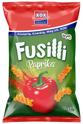 Image de XOX Fusilli Paprika snack croustillant affiné avec un assaisonnement piquant 125g