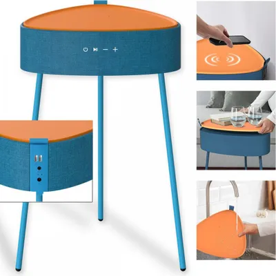 Produktbild von Fontastic Prime Drahtloser Lautsprecher Mesu im Tisch Design blau Raumfüllender Klang, Tischplatte induktives Laden