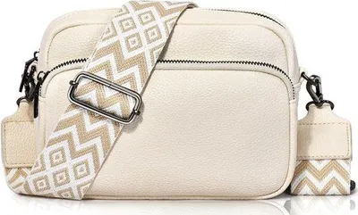 Zdjęcie produktu dla Beżowa torebka crossbody zpoliuretan z odpinanym paskiem na ramię