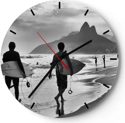 Produktbild von Wanduhr - Rund - Glasuhr - Meer Welle Surfen - 40x40cm - Schleichendes Uhrwerk - Lautlos - zum Aufhängen bereit - Dekoration Modern - Wanddekoration aus Glas - C3AR40x40-3745