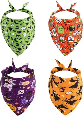 Produktbild von Halloween-Katzen- und Hundebandana-Set mit Kürbis- und Fledermaus-Motiven - für große, mittelgroße und kleine Haustiere