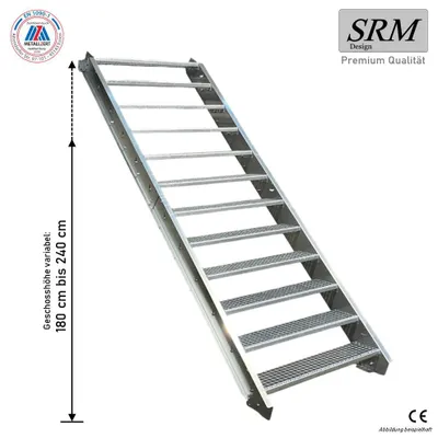 Produktbild von 12 Stufen Stahltreppe STATIK  80 cm Stufenbreite, Geschosshöhe 180 - 240 cm, ohne Geländer