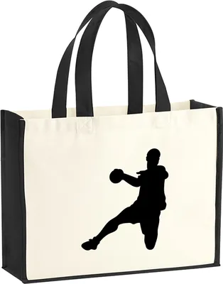 Produktbild von Huuraa Jutetasche Handball Silhouette 21 Liter Black Jute und Baumwolle Einkaufstasche Geschenkidee