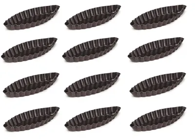 Produktbild von 12 x Backform Schiffchen 120mm oval gewellt für Desserts Tartes Antihaftbeschichtung Lebensmittelecht Gastro-Qualität
