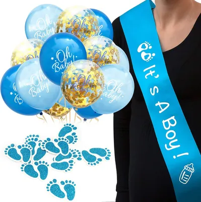 Produktbild von Oblique Unique Baby Shower Party Deko Set Jungs - It's A Boy! Schärpe + Konfetti Ballons + Konfetti