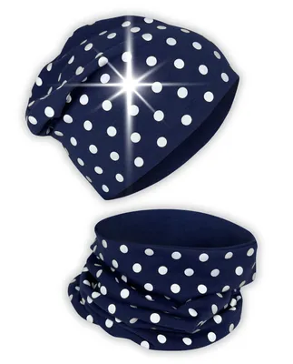 Produktbild von 360° Reflektor Kinder Mütze & Loop Schal Set - reflektierende Punkte - 2-8 Jahre - 95% Baumwolle - weiches & pflegeleichtes Stretch-Material - Mädchen Jungen Jungs Beanie