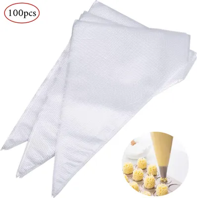 Produktbild von 100 Stück Große Einweg-Spritzbeutel mit 1 Edelstahl-Spritztülle, Profi Einweg-Spritzbeutel-Set, extra dick, stark für Spritztüllen zum Dekorieren und Backen von Fondant-Kuchen und Cupcakes (Weiß)