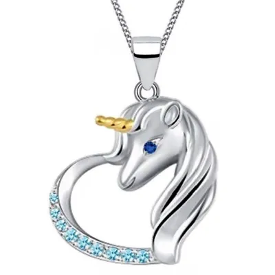Einhorn Kette Herz-Anhänger Echtsilber Märchen Schmuck für Mädchen