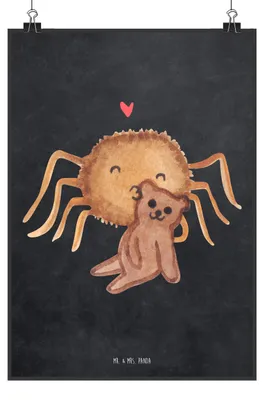 Produktbild von Mr. & Mrs. Panda Bild Spinne Agathe Teddy DIN A4 - Kreidetafel - Geschenk, Wandbild, drucke, Miteinander, Plakat, Treue, wanddeko, Liebesbeweis, Designposter, Verliebt